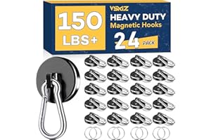 VSKIZ Magnetic Hooks Heavy Duty 150Lbs, 24 Pack Black Super Strong Magnetic Hooks with Swivel Carabiner for Cruise, Black Neodymium Magnet Hooks Magnetic Wall Hanger for Hanging, Toolbox, Grill, Cabins