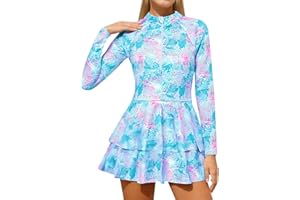 Ghteas Girls Long Sleeve Swimsuit Swim Skirt One Piece Rash Guard for Girls Bathing Suit Size 6-16 Years