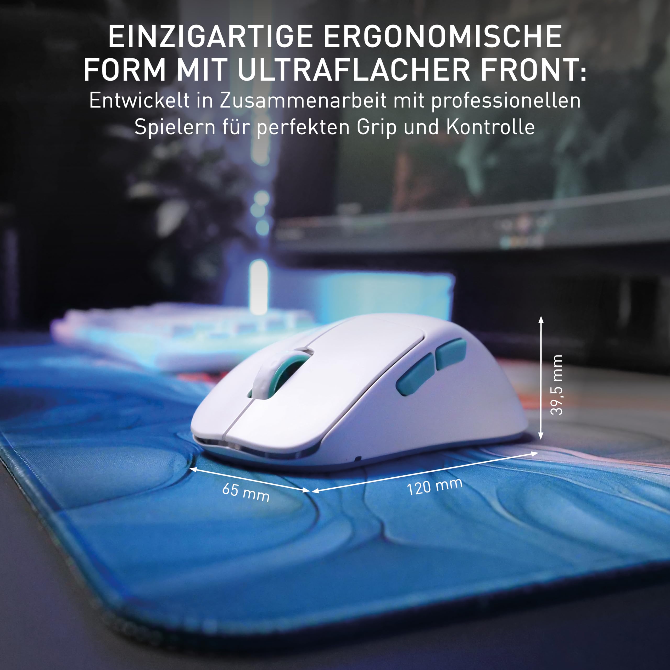 CHERRY XTRFY M64 Wireless, Ultraleichte Kabellose Gaming-Maus, 2,4 GHz Funk, Optimiert für esports, Ergonomische Form mit Besonders Niedriger Front, Weiß 3