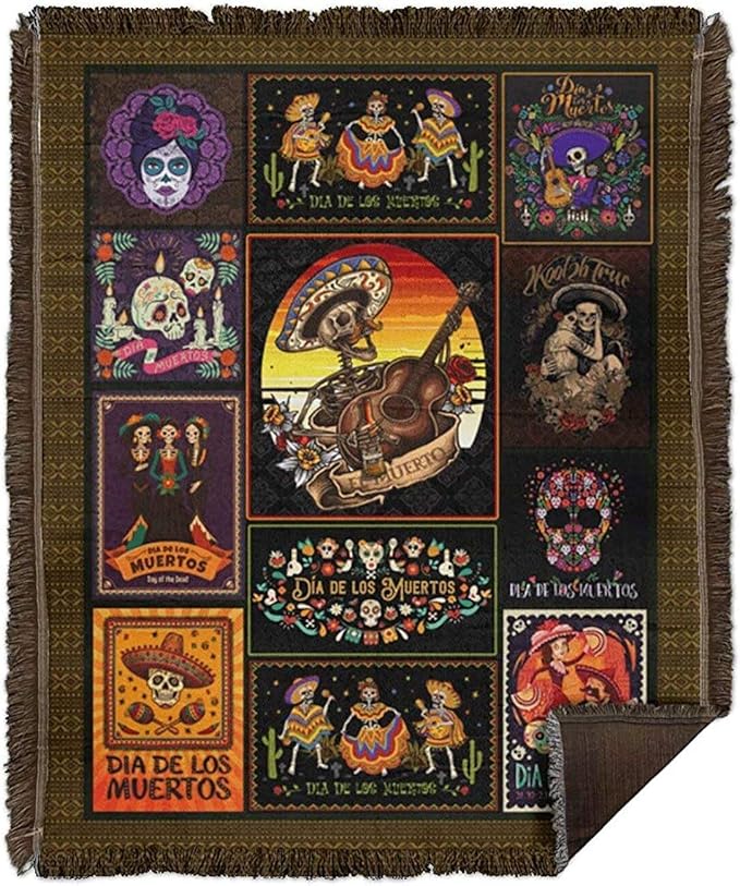 Da De Muertos Day of The Dead Mexican Skull Fleece Blanket