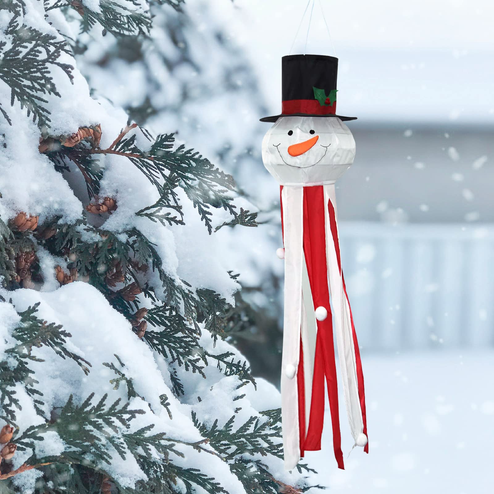 SCENDOR Christmas Windsock 3D Snowman Flag for Christmas Decorations Durable Hanging Windsock Waterproof with Adjustable Hook for Winter, Hanukkah, Christmas, Indoor Outdoor Garden Party, 51 Inch