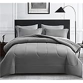 Maple&Stone Oversized King Comforter Sets 7 Pieces Bed in a Bag - Down Alternative Bed Set with Comforter, Sheets, Pillowcases & Shams, All Season Lightweight Bedding Set (Grey,120x98)