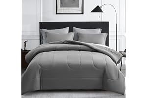 Maple&Stone Full Size Comforter Set 7 Pieces Bed in a Bag - Down Alternative Bed Set with Sheets, Pillowcases & Shams, Soft Reversible Duvet Insert,Grey