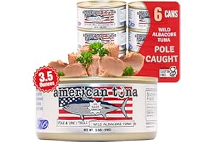 Pole Caught Wild Albacore Tuna Fish, by American Tuna, No Salt Added | (6) 3.5 oz Cans | Sustainably Harvested, Dolphin Safe, Ocean Caught, and Produced in the USA!