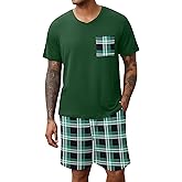 Ekouaer Mens Pajamas Set Soft Lounge Set V Neck Sleep Nightwear Short Sleeve Pjs with Pocket S-XXL