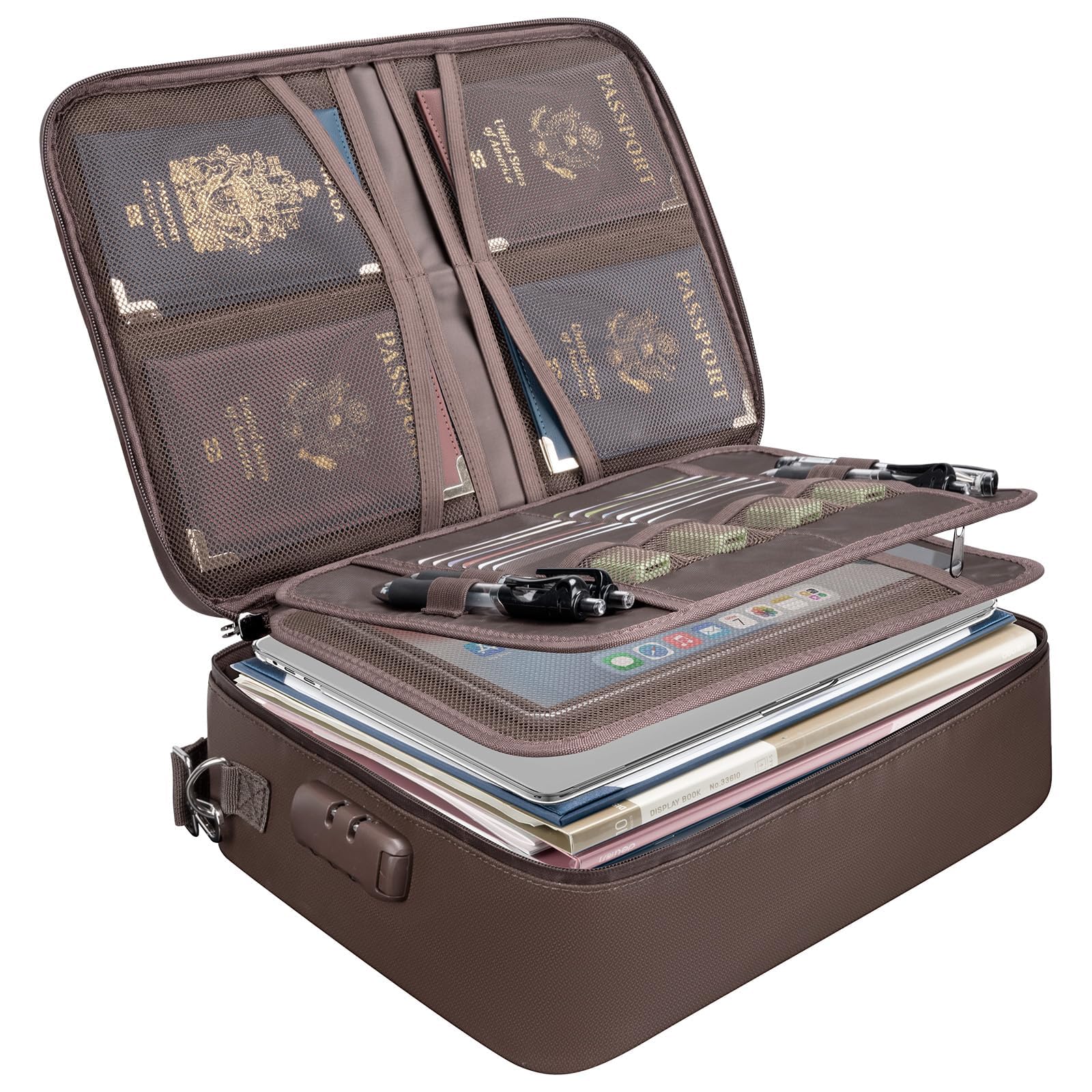 BALEINE Fireproof Document Box with Lock, Portable Fireproof Document Bag Waterproof Fire Proof File Boxes for Documents, File Organizer Box for Important Paperwork (Brown, 15''x11''x4'') Image