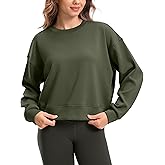 SANTINY Fleece Cropped Sweatshirts for Women Soft Crewneck Sweatshirt Pullover Long Sleeve Workout Crop Tops
