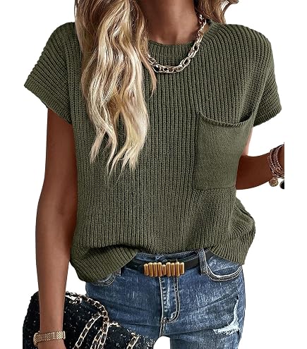KIRUNDO Short Sleeve Sweater for Women Summer Crochet Tops(AP_