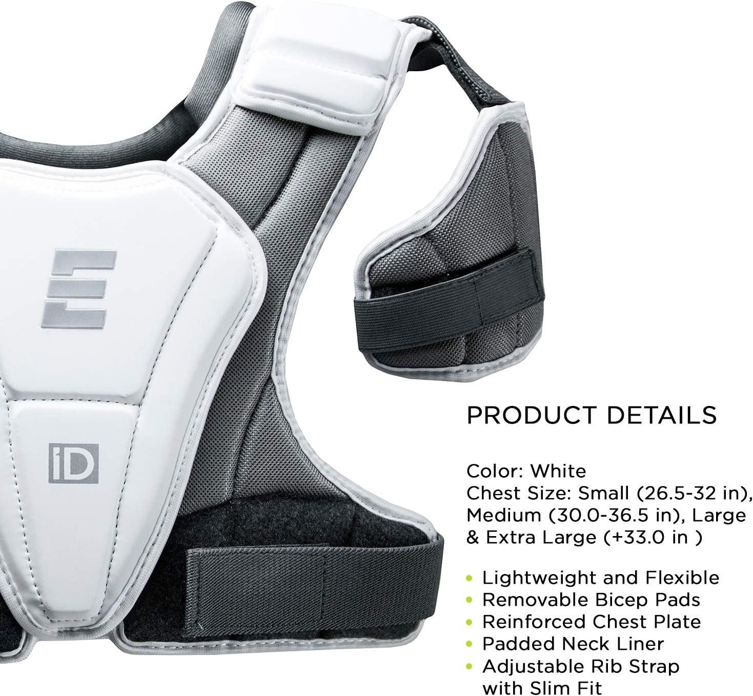 Epoch iD High Performance Lightweight Lacrosse Shoulder Pad for Attack, Middie and Defensemen, Large, White : Sports & Outdoors