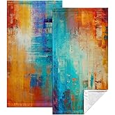 Kwlegh Burnt Orange Hand Towels Set of 2,Turquoise Modern Abstract Art Oil Painting Soft Absorbent Fingertip Face Towels Multicolor Kitchen Guest Dish Towel Multipurpose for Bathroom