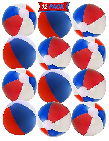 red white and blue beach balls