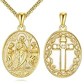 YONFQE Jesus Necklace S925 Sterling Silver Jesus Medal Gold Plated Cross Pendant Religious Christian Jewelry Gifts for Men Women