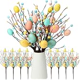 Lyrow 8 Pack Easter Eggs Floral Picks with Flowers, Artificial Plant Decor, 16 inch Berry Picks Stems with Eggs for Spring Easter Decor Table Centerpieces Gifts(Egg)