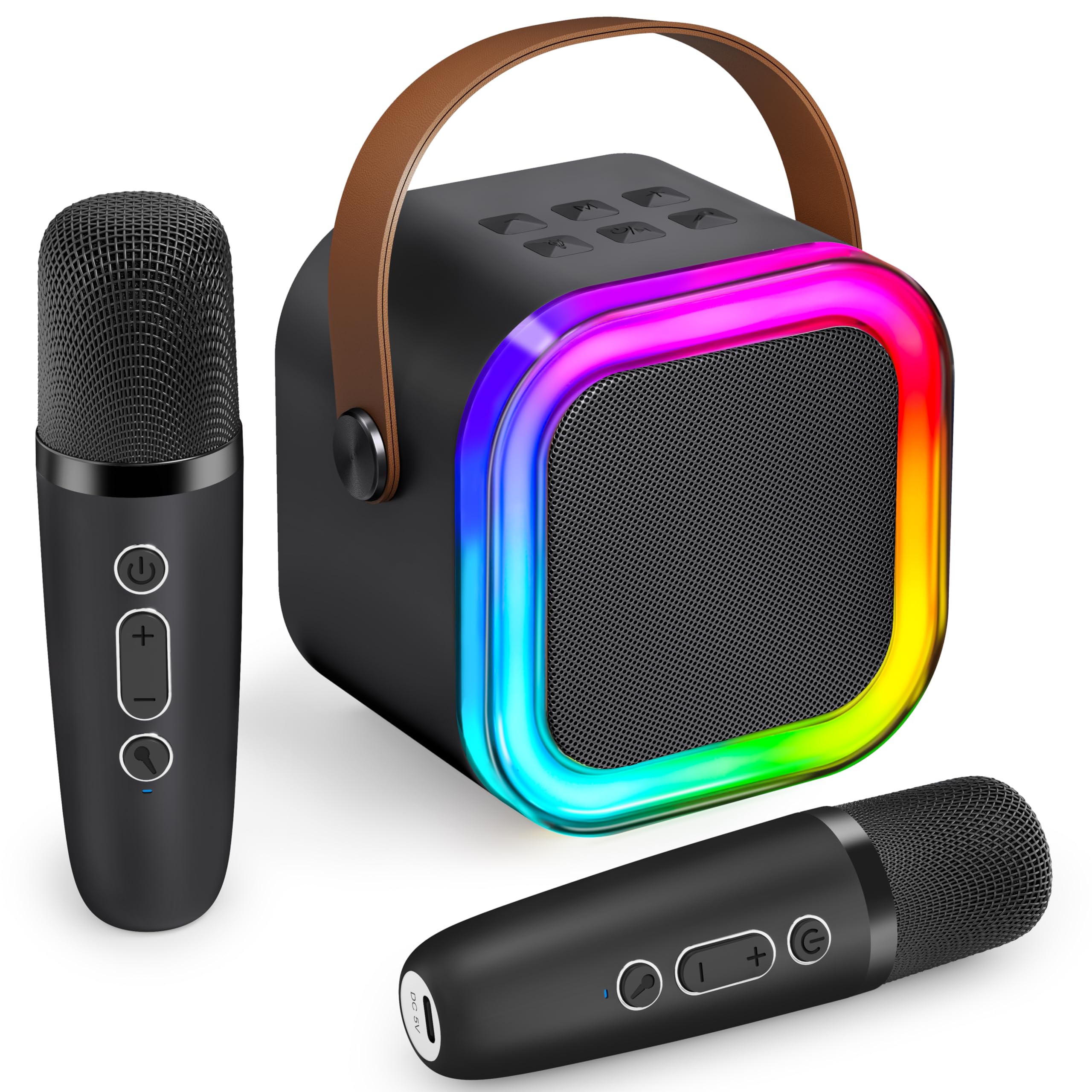 Photo 1 of IROO Karaoke Machine for Kids Adults(KaraFun Premium), Portable Bluetooth Mini Karaoke Speaker with 2 Wireless Mics and Party Lights for Smartphones, Birthday Gifts for Girls Boys Family Home(Black)