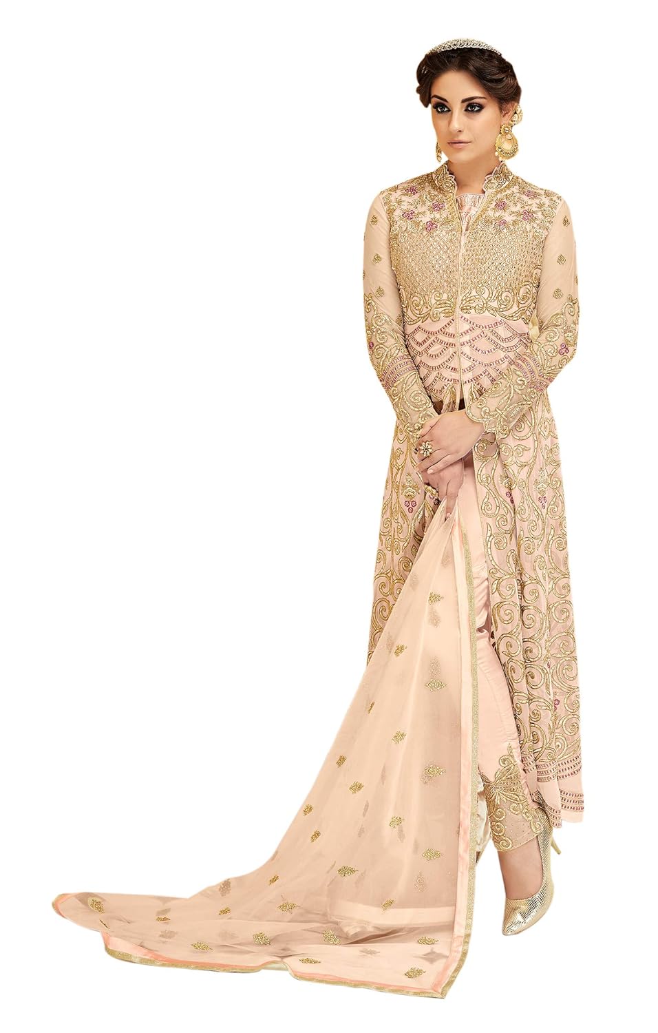 vastrang sarees heavy net embroidered anarkali suits(semi-stitched)