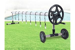 BOLDWORKS Solar Pool Cover Reel 18 Ft Pool Cover Roller Above Ground with Rubber Rollers Large Wheel Antislip Legs Rustproof Aluminum Frame Fits 9 to 18 Ft Inground Swimming Pool for Pool Blanket Storage