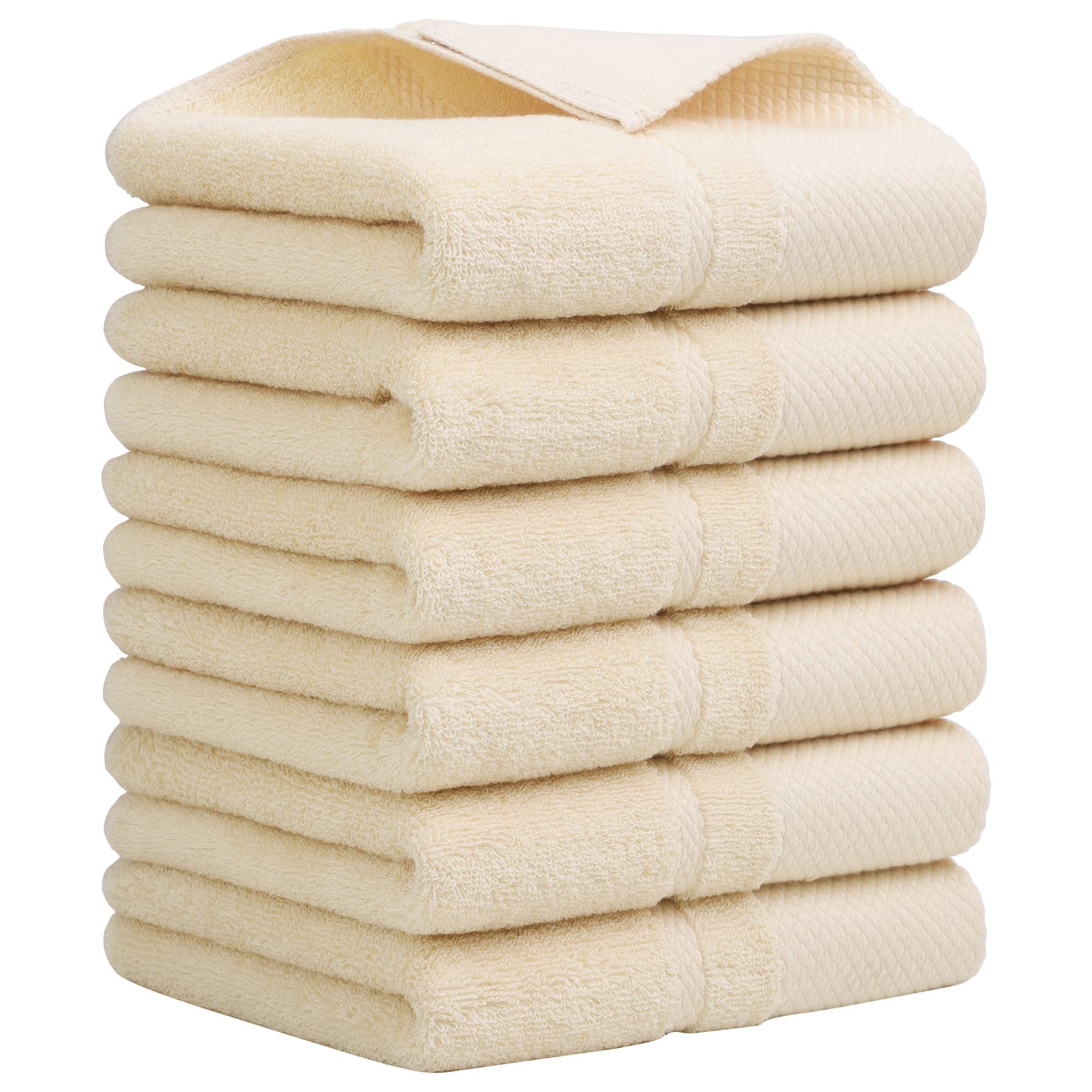 PiccoCasa Hand Towel Set 34 x 47cm, Soft 100% Combed Cotton 600 GSM Luxury Towels Highly Absorbent for Bathroom Kitchen Shower Towel Champagne 6 Pcs