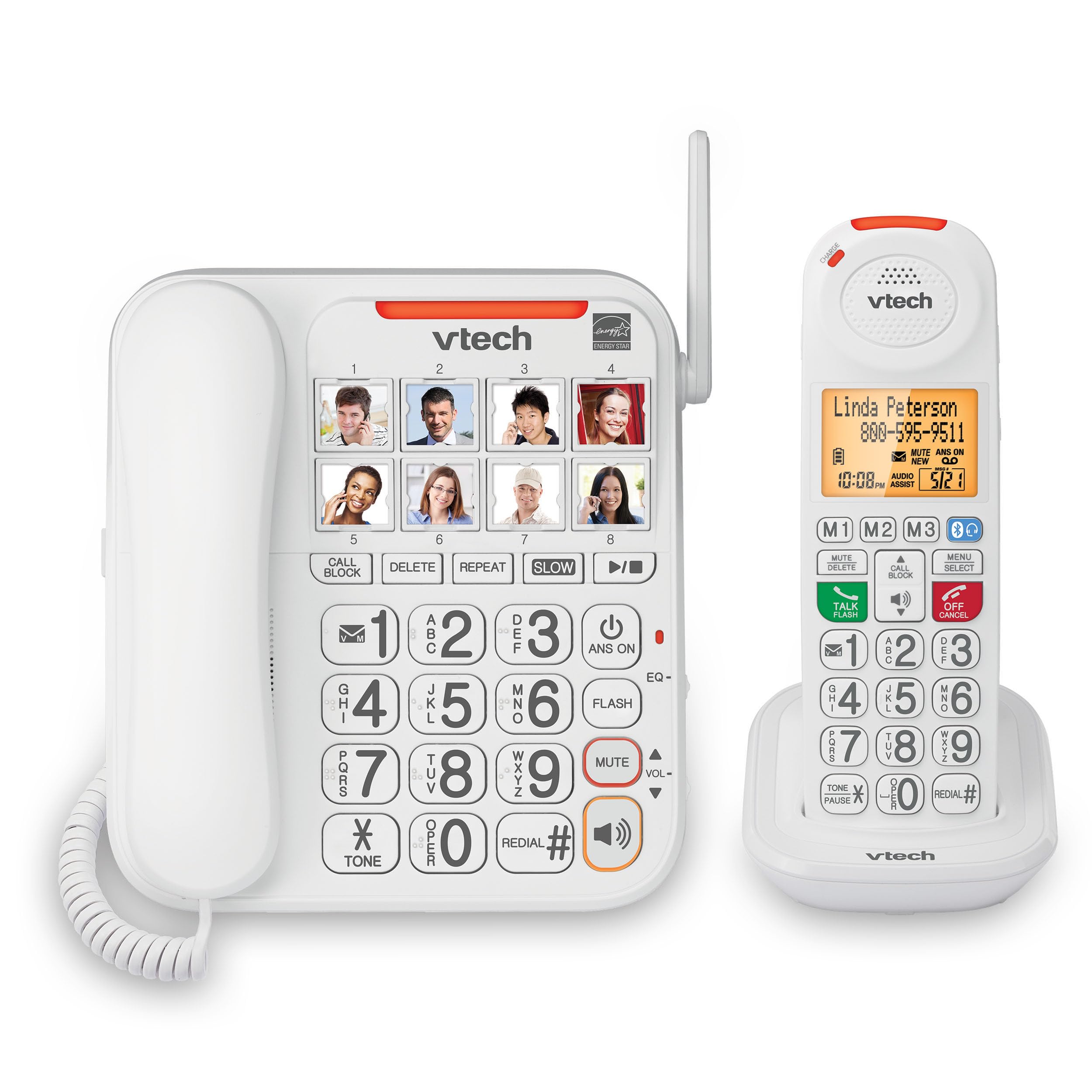 Photo 1 of VTech SN5147 Amplified Corded/Cordless Senior Phone with Answering Machine, Call Blocking, 90dB Extra-Loud Visual Ringer, One-Touch Audio Assist on Handset up to 50dB, White