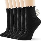 CS CELERSPORT Womens Ruffle Socks, Ankle Cute Cotton Frilly Socks, Soft Breathable Casual Lettuce Edge Socks
