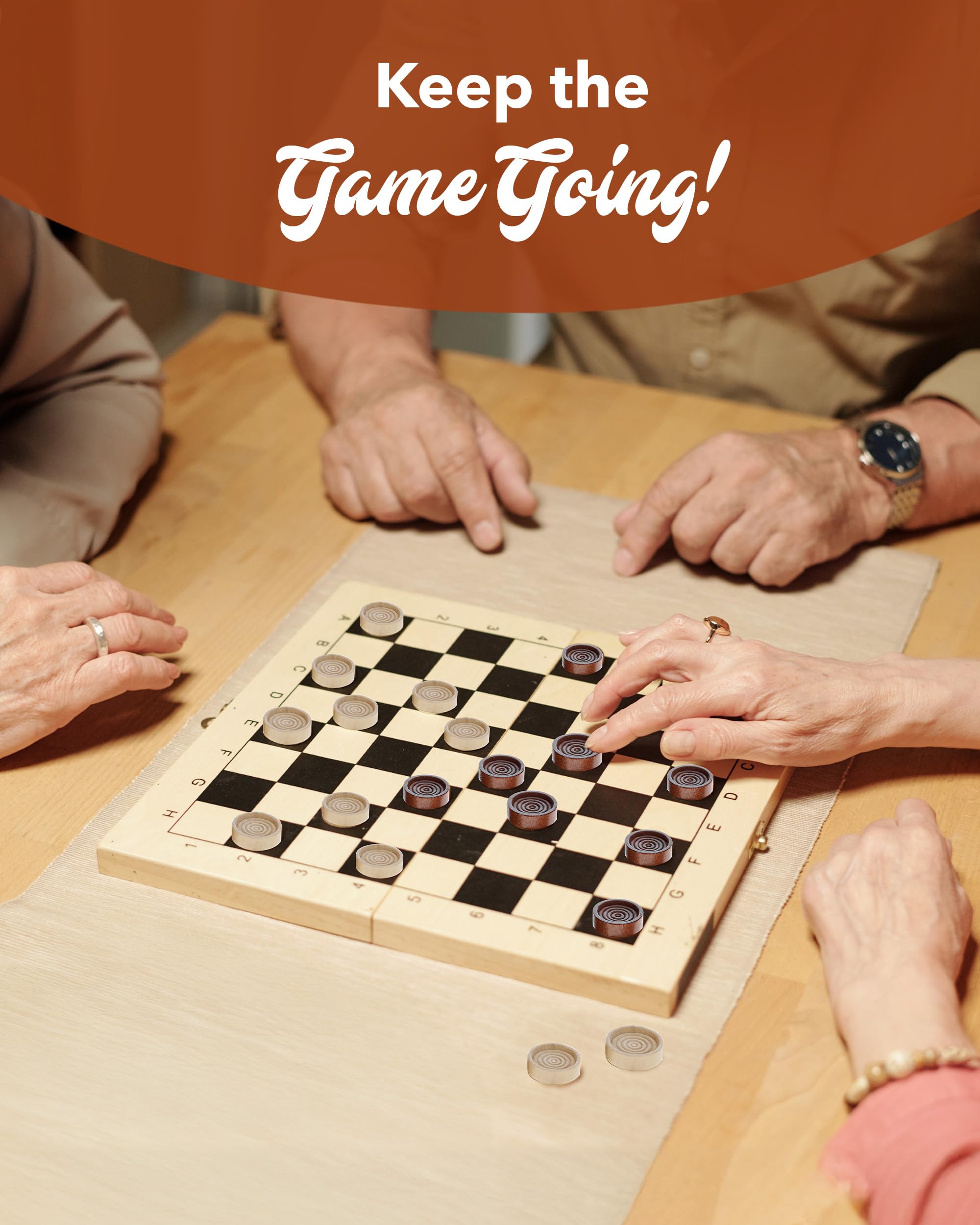 WE Games Wooden Checkers Pieces Only (1.06 inch), Checker Board Game & Backgammon Pieces, 24 Brown and Natural Stained Stackable Ridges with a Drawstring Storage Bag, Replacement Game Piece