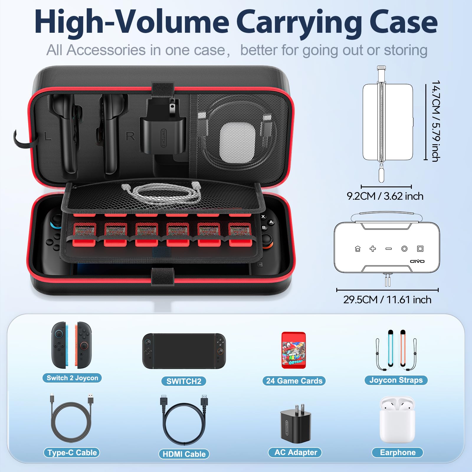 OIVO Switch 2 Carrying Case Compatible with 2025 Nintendo Switch, Portable Travel Carry Case Fit for Joy-Con 2 & Adapter, Hard Shell Protective Pouch Bag with 24 Game Slots, Red