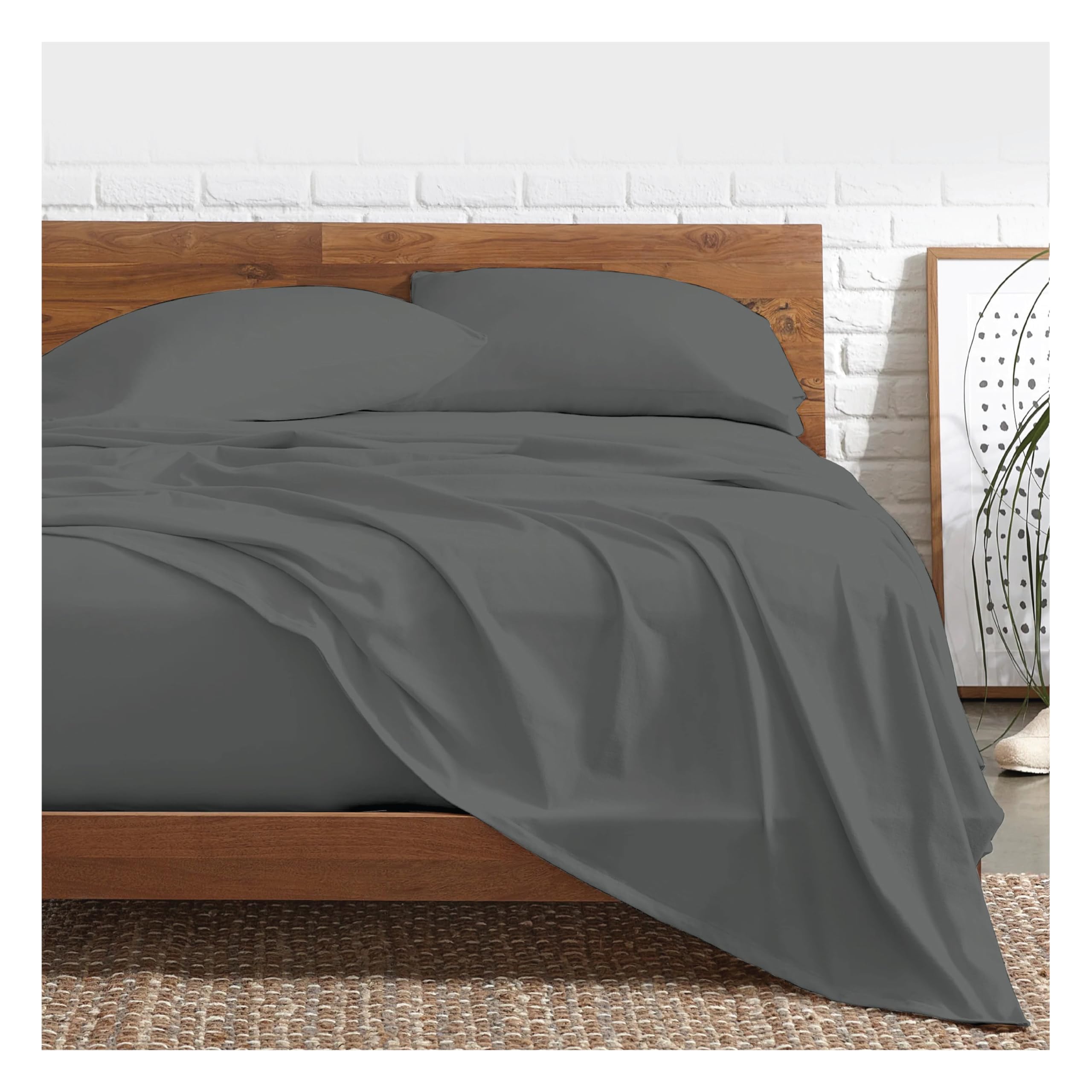 Funky Gadgets Flat Sheet Double 100% Egyptian Cotton Bed Sheets 300 Thread Count Luxury Hotel Quality Flat Sheets Plain Dyed Breathable Charcoal Sheets (230 X 255cm).