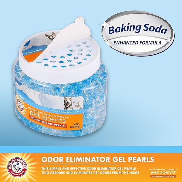 ARM & HAMMER FOR PETS AIR CARE PET SCENTS DEODORIZING GEL BEADS, PET ODOR ELIMINATOR FOR ROOMS CLOSETS AND SMALL SPACES WITH LONG LASTING ODOR CONTROL, FRESH BREEZE SCENT, 12 OZ