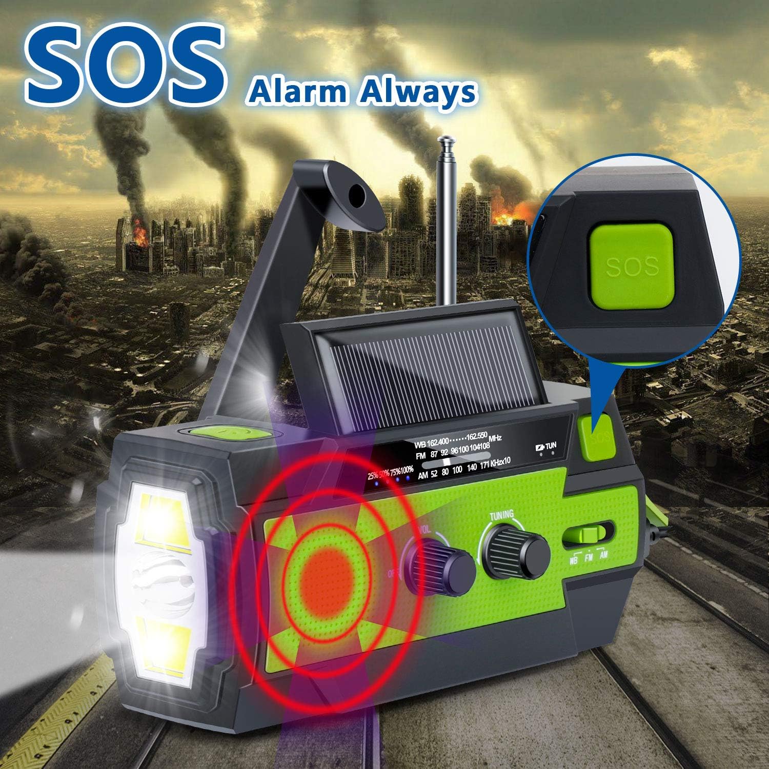 2020 Newest Emergency Radio - Hand Crank Radio, SUNRI 4000mAh-Solar Portable Weather Radio, Charger for Cell Phone, 1W LED Flashlight & Motion Sensor Reading Lamp, SOS Alarm, AM/FM/NOAA, Compass: Home Audio & Theater