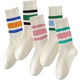 DarkCom Striped Crew Socks Seamless, or Solid Cotton Tube Socks, Casual Comfort 5 Pairs for Women and Men