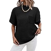 Women 2026 Sweater Vest Mock Neck Batwing Short Sleeve Oversized Ribbed Knit Tops Fall Pullover Sweater S-XXL