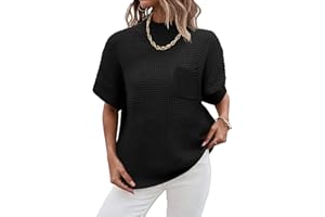 ZEAGOO Women 2024 Sweater Vest Mock Neck Batwing Short Sleeve Oversized Ribbed Knit Tops Fall Pullover Sweater S-XXL
