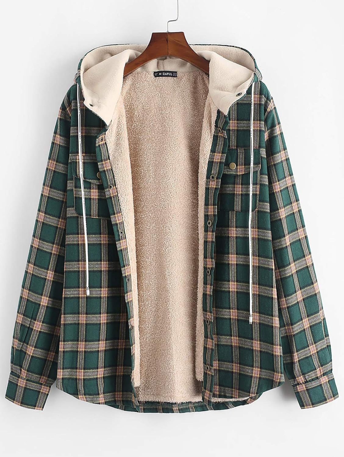 ZAFUL Men’s Plaid Fleece Hooded Jacket Unisex Flannel Lined Long Sleeves Drawstring Fuzzy Hoodie Shirt Coat at  Men’s Clothing store