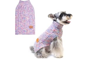 BEAUTYZOO Small Dog Sweater -Turtleneck Pullover Classic Cable Knit Fuzzy Winter Coat Dog Cold Weather Clothes for Small Medium Dogs Puppy Girl Boys(Rainbow Pink, M)
