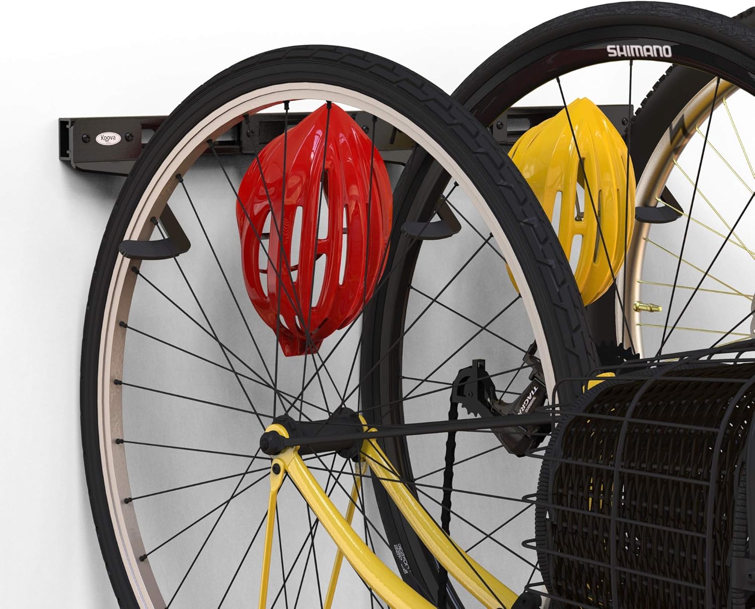 Koova Wall Mount Bike Storage Rack Garage Hanger for 3 Bicycles + Helmets | Fits All Bikes Even Large Cruisers/Big Tire Mountain Bikes | Heavy Duty Powder Coated Steel | Made in USA (3 Bike Rack): Home & Kitchen