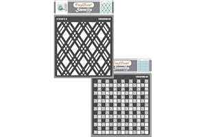 CrafTreat Geometric Stencils for Painting on Wood, Wall, Tile, Canvas, Paper, Fabric and Floor - Double Diamond and Shepherds Check - 2 Pcs - 6x6 Inches Each - Reusable DIY Art and Craft Stencils