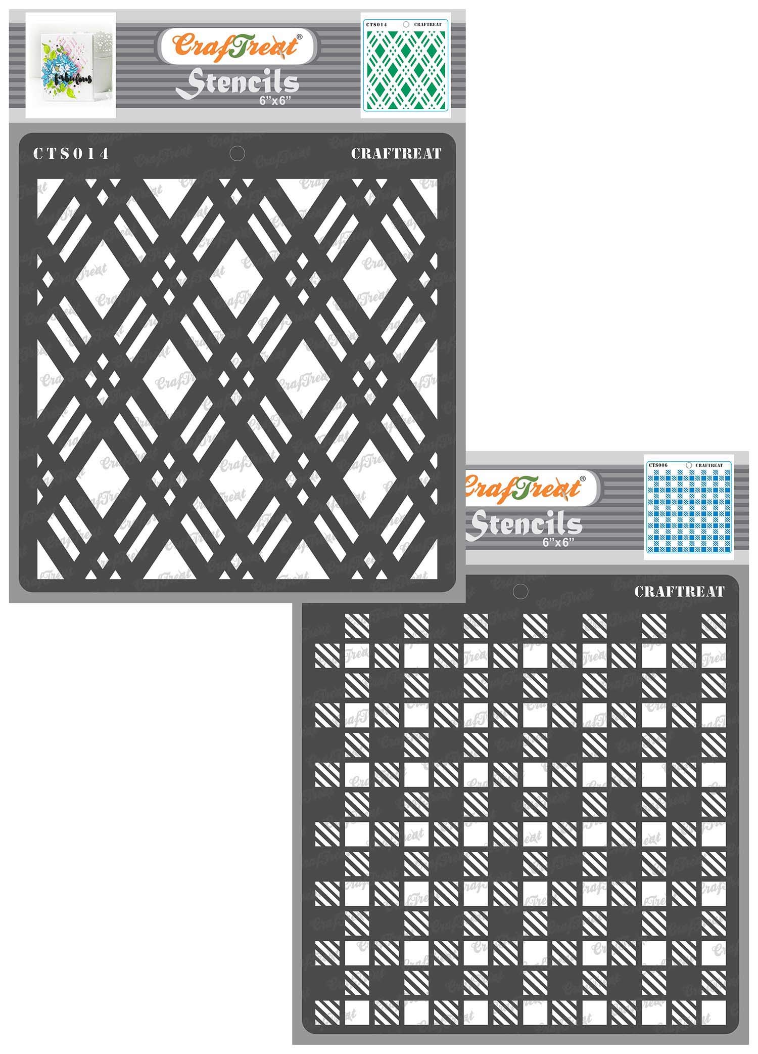 CrafTreat Reusable Pattern Stencils and Templates for Painting - Double Diamond and Shepherds Check (2 pcs) - 6X6 Inch - Background Stencils for Painting on Wood, Paper, Fabric, Canvas, Wall and Tile