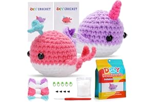 kgxulr 2 Pcs Colorful Whale Crochet Kit, Beginner Animal Crochet Kit, Crochet Starter Kit with Video Tutorial, Crochet Hooks, Colored Yarns, Stitch Marker Complete Crochet Set (Watermelon Red&Purple)