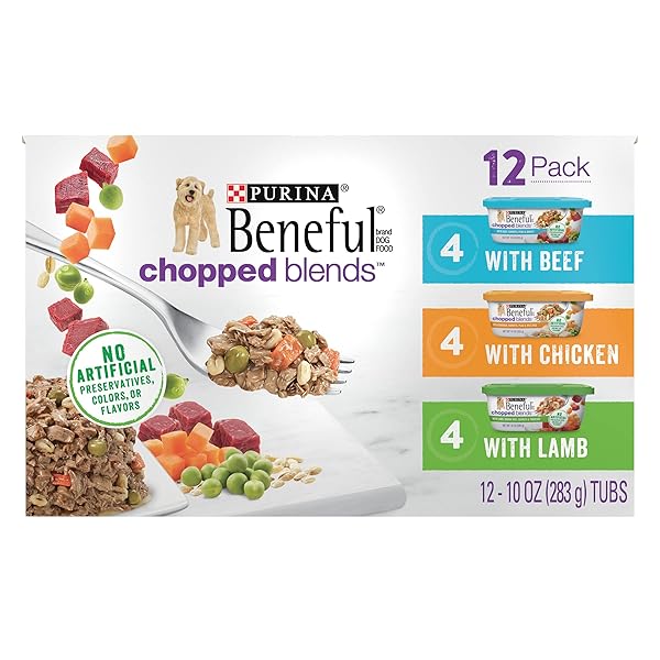 PURINA BENEFUL WET DOG FOOD VARIETY PACK, CHOPPED BLENDS – (12) 10 OZ. TUBS