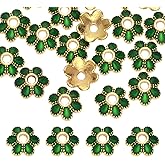 MECCANIXITY 20 Pcs 8x3 mm Flower Beads Caps, Enamel Little Floral Bead End Spacers Jewelry Making Supplies Charm for DIY Bracelet Earring Necklace Hair Pin Accessory (Green)