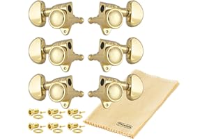 Grover 502G ROTO-GRIP Locking Rotomatics Guitar Tuners, Tuning Machines Set 3+3 18:1 Gold Tuning Keys Kidney Button Tonebird Dunlop Polish Cloth Bundle Tuner Heads