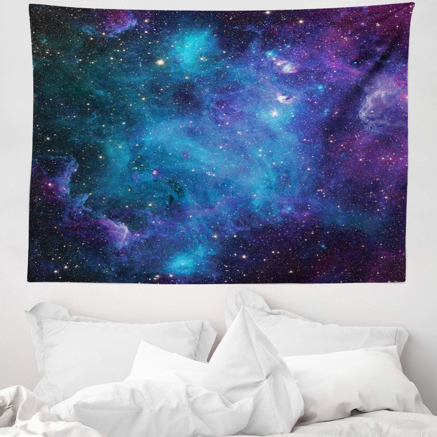 ABAKUHAUS Nebula Tapestry, Galaxy Stars in Space Celestial Astronomic Planets in the Universe Milky Way, Fabric Wall Hanging Decor for Bedroom Living Room Dorm, 58 W X 43 L, Navy Purple