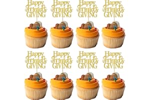 Rsstarxi 24 Pack Happy Friendsgiving Cupcake Toppers Thanksgiving Day Party Decorations Give Thanks Cupcake Picks for Happy Thanksgiving Day Theme Birthday Party Cake Decorations Gold
