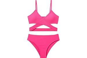 Doumlop Girls Swimsuit Bikini Set,Criss Cross Bathing Suits for Girls Two Piece Swimsuit Solid Color Girls' Swimwear