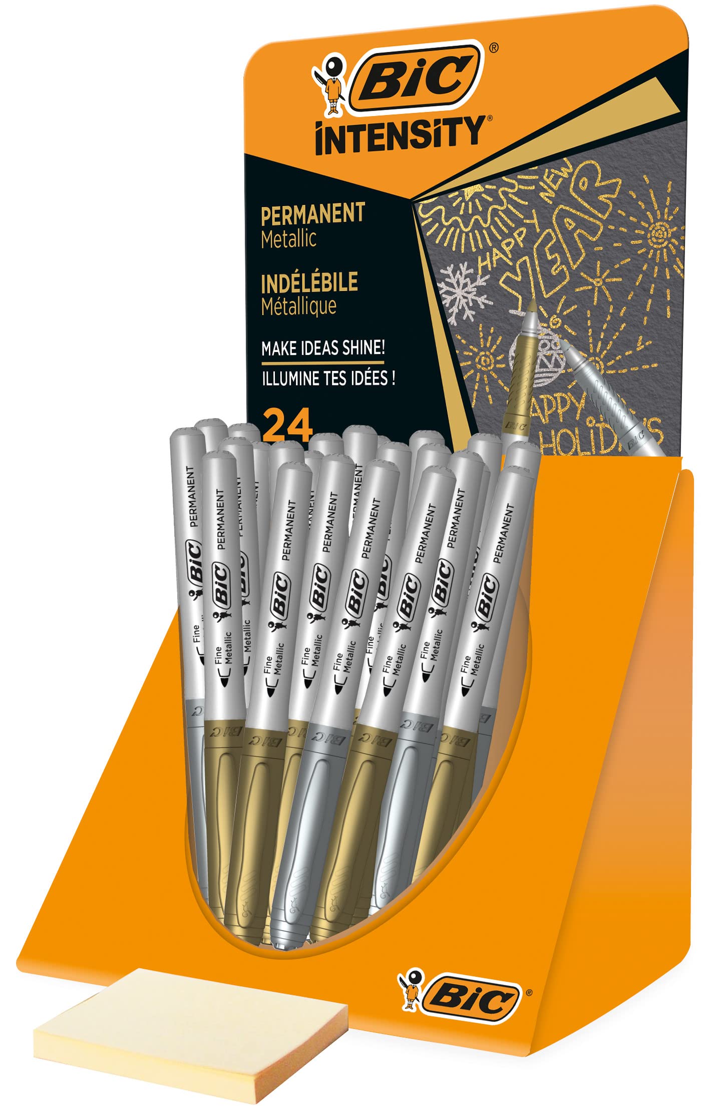 BIC Marking Metallic Colours Permanent Medium Bullet Tip Markers - Gold and Silver, Counter Display of 24