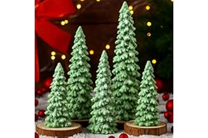 Jetec 5 Pcs Green Christmas Tree Figurines, Resin Glittered Christmas Trees Table Decor, 9.8''/7.6''/5.7'' Xmas Resin Pine Trees Figurine Set for Tables, Mantel, Home, Party Decor(Glitter Green)