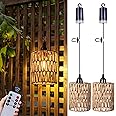 ALL FORTUNE Battery Operated Chandelier, Battery Hanging Pendant Light, Rattan Lights with Warm White Bulb, 4*AA Battery Powered, for Gazebo Pergola Porch Patio Outdoor Indoor Decor (2)