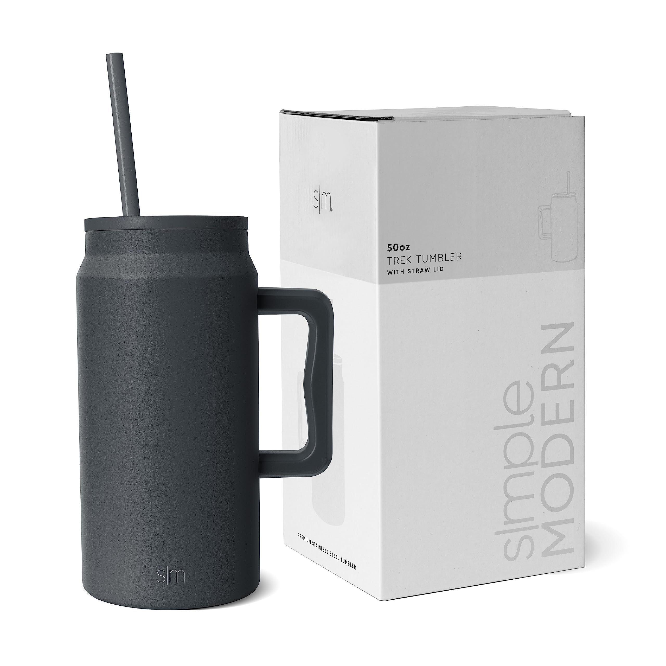 Simple Modern 50 oz Mug Tumbler with Handle and Straw Lid | Reusable Insulated Stainless Steel Large Travel Jug Water Bottle | Gifts for Women Men Him Her | Trek Collection | 50oz | Graphite Image
