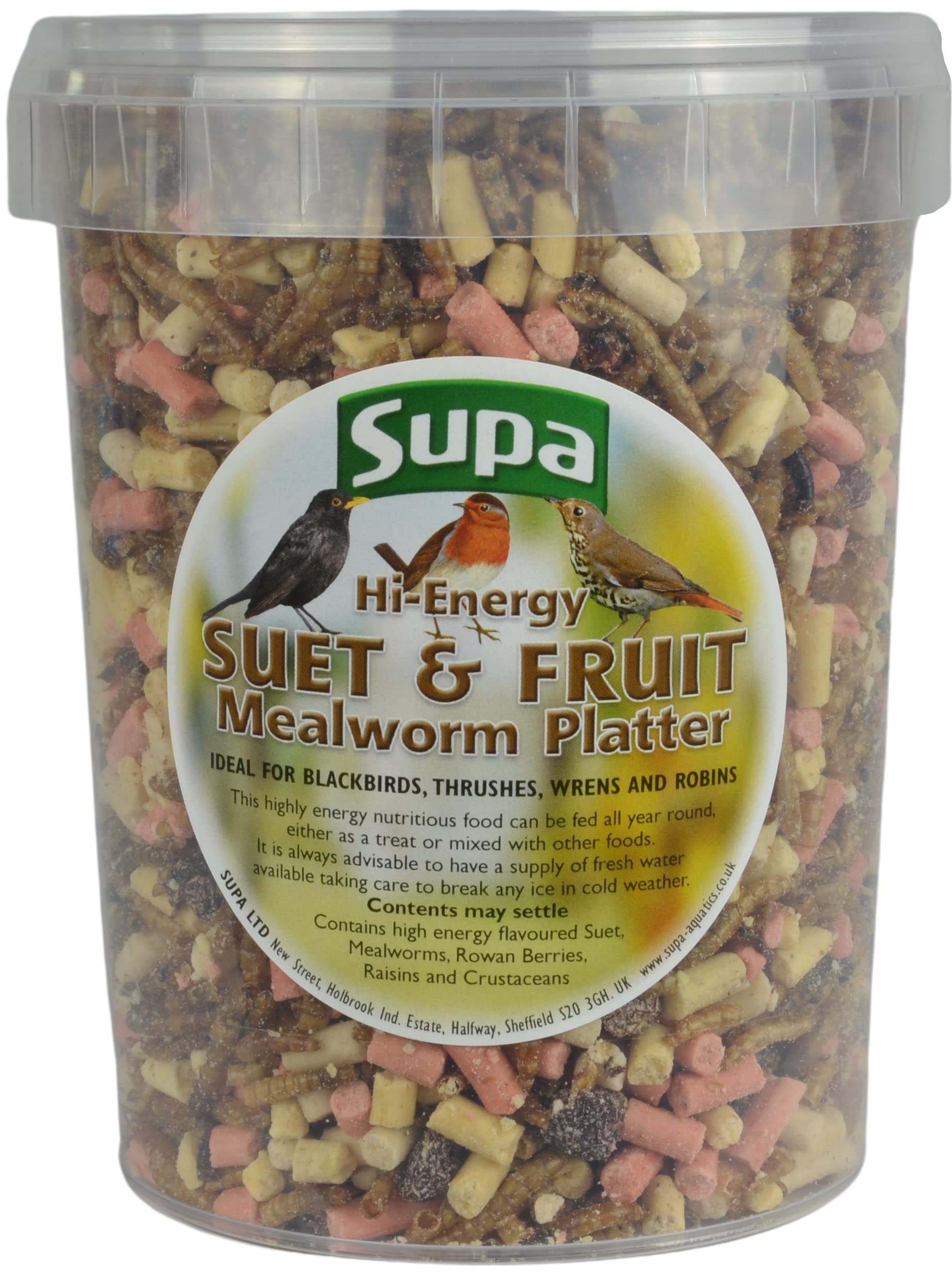 Supa Dried Mealworms, Hi-Energy Suet Pellets & Fruit Mix for Wild Birds, 1 Litre Bucket, High Energy Protein Rich Treat For Garden Birds, Attract More Birds To Your Garden, Quality Wild Bird Food.