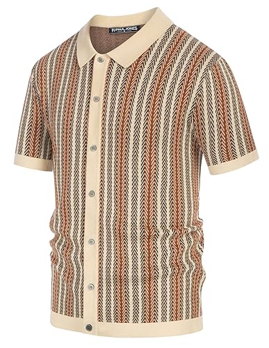 PJ PAUL JONES Men Knit Polo Shirt 60s Retro Stripe Knit Shirts