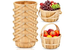 Marsui 6 Pcs Large Wooden Bushel Baskets 11 x 6.5'' Wicker Berry Apple Fruit Bushel Baskets with Handle for Autumn Harvest Garden Storage Farmers Personal or Commercial Use